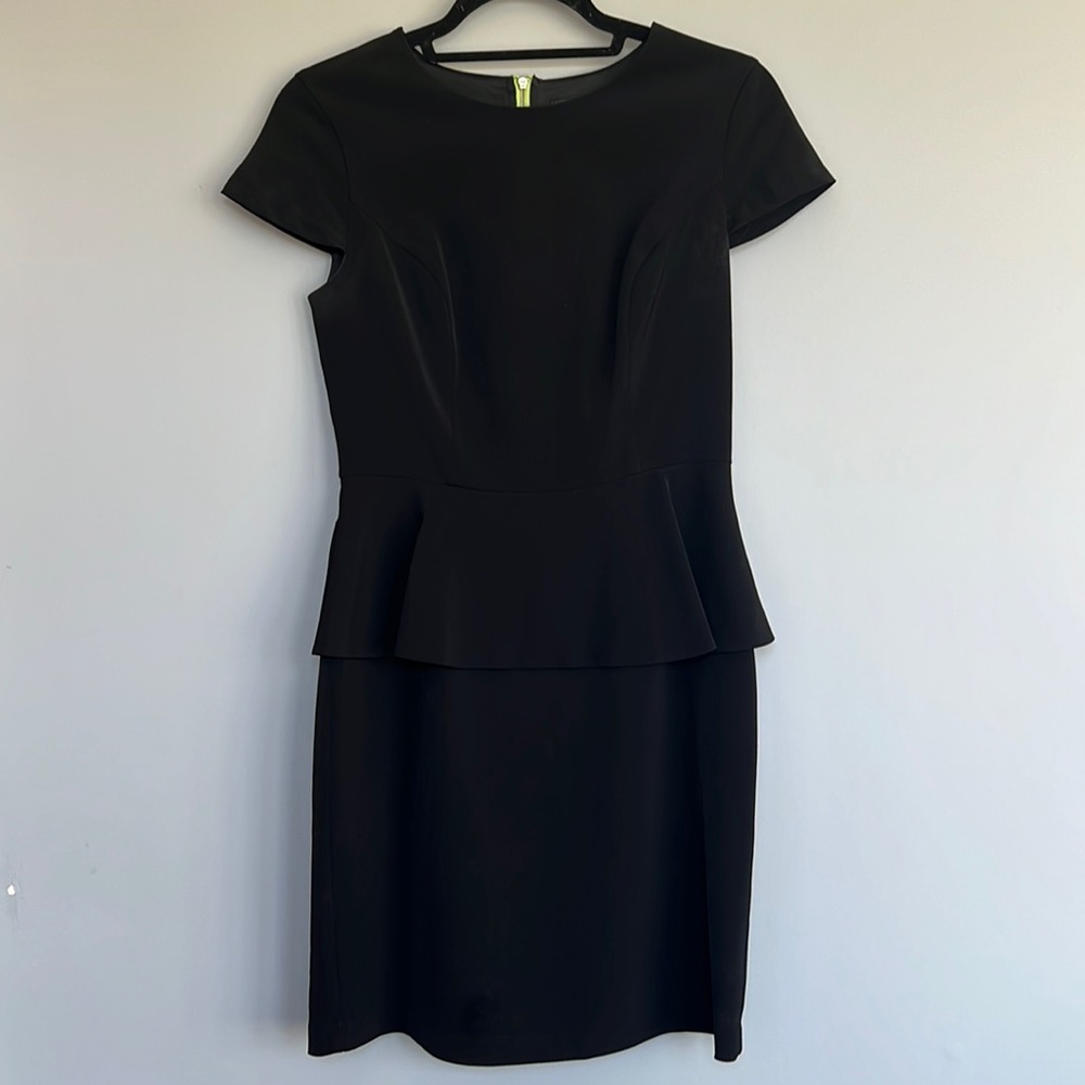 Chic Kensie Peplum Mini Dress with Neon Green Zipper Detail